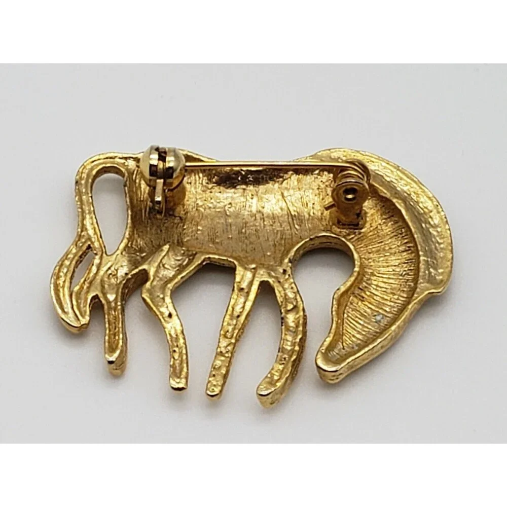 Zebra Animal Figural Brooch Pin Gold Tone Metal Shiny African Safari Vintage
